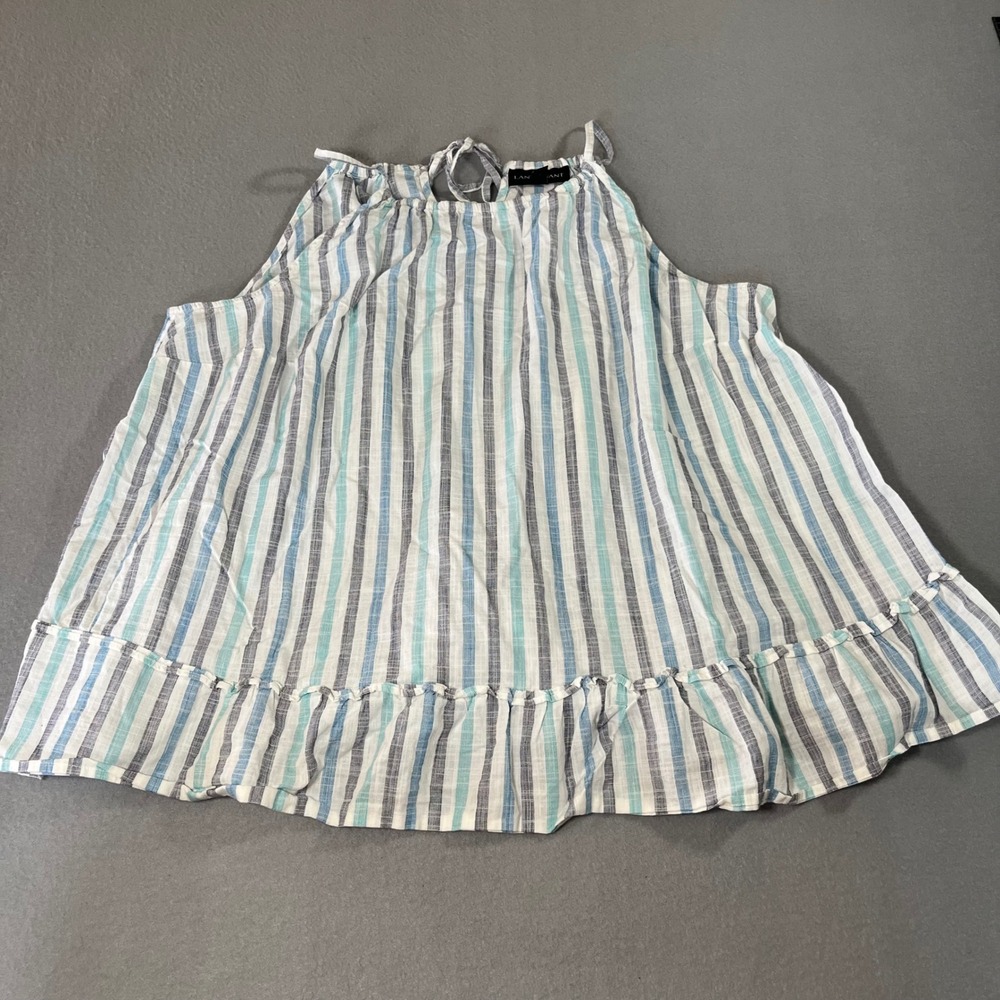 Lane Bryant Womens 18 Blue Striped Cotton Halter Ruffle Hem Sleeveless Blouse - Picture 2 of 7